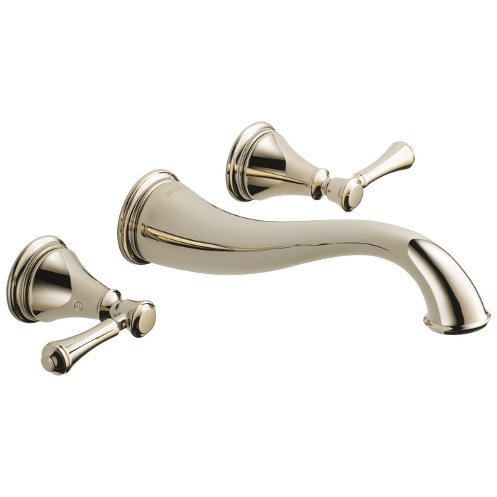 Delta Cassidy T3597LF Two Handle Wall Mount Bathroom Faucet Trim, polished nickel