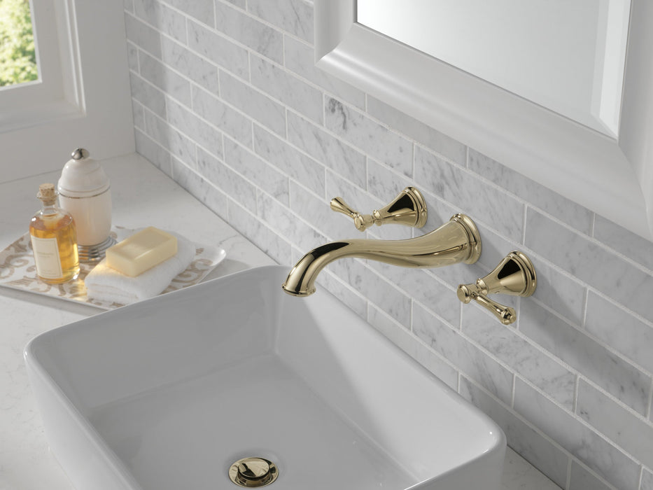 Delta Cassidy T3597LF Two Handle Wall Mount Bathroom Faucet Trim, polished nickel - view 3