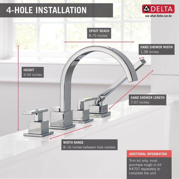 Delta Vero T4753 Roman Tub Trim with Hand Shower, chrome - view 4