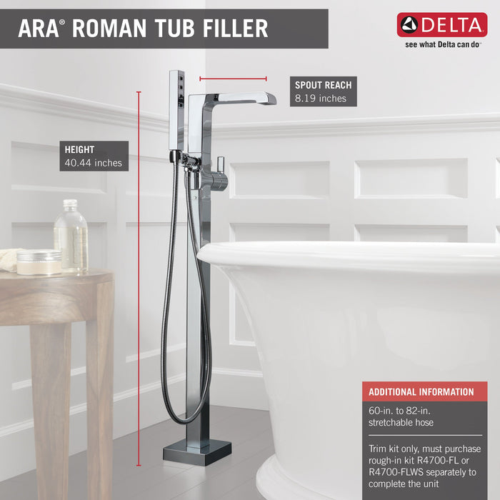 Delta Ara T4767 Single Handle Floor Mount Tub Filler Trim with Hand Shower, chrome - view 4