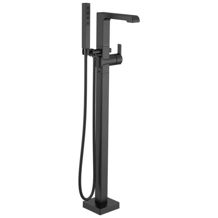 Delta Ara T4767 Single Handle Floor Mount Tub Filler Trim with Hand Shower, matte black