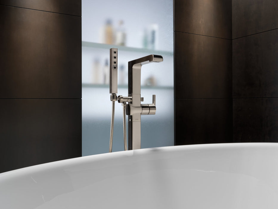 Delta Ara T4767 Single Handle Floor Mount Tub Filler Trim with Hand Shower, stainless - view 4