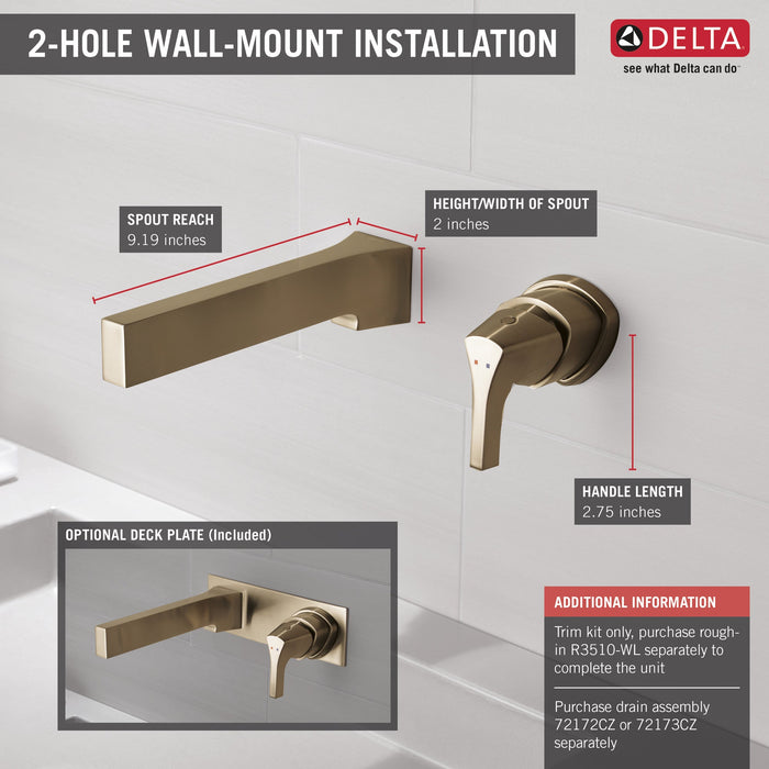 Delta Zura T574LF Single Handle Wall Mount Bathroom Faucet Trim