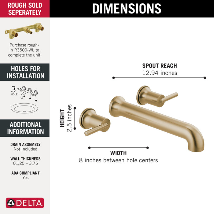 Delta Trinsic T5759 Wall Mounted Tub Filler, champagne bronze - view 5