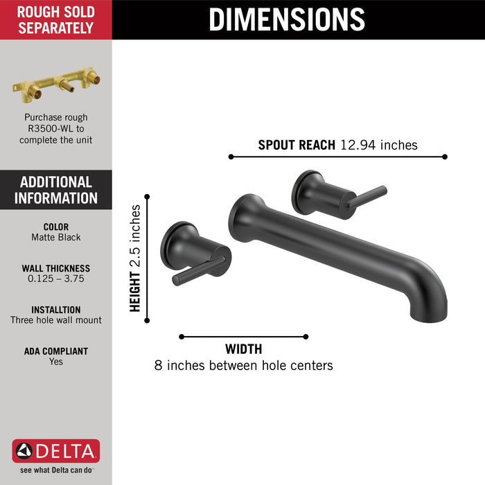 Delta Trinsic T5759 Wall Mounted Tub Filler, matte black - view 2