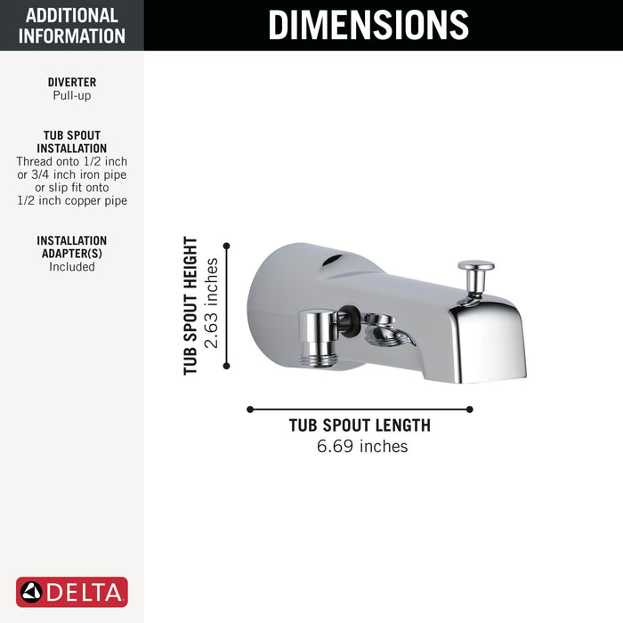 Delta Universal Showering Components U1010 Diverter Tub Spout - Handshower, chrome - view 2
