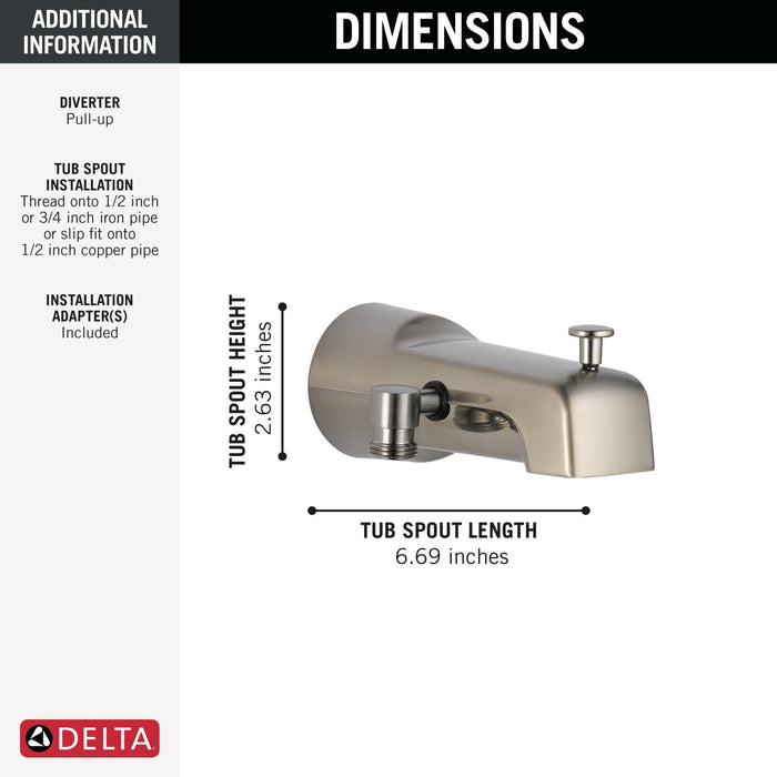Delta Universal Showering Components U1010 Diverter Tub Spout - Handshower, stainless - view 2
