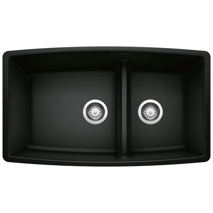 BLANCO 442939 Performa 1-3/4 Double Bowl Kitchen Sink with Low Divide - Coal Black
