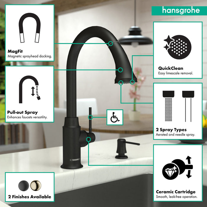 hansgrohe Talis C HighArc Kitchen Faucet, 2-Spray Pull-Down, 1.75 GPM, matte black - view 3