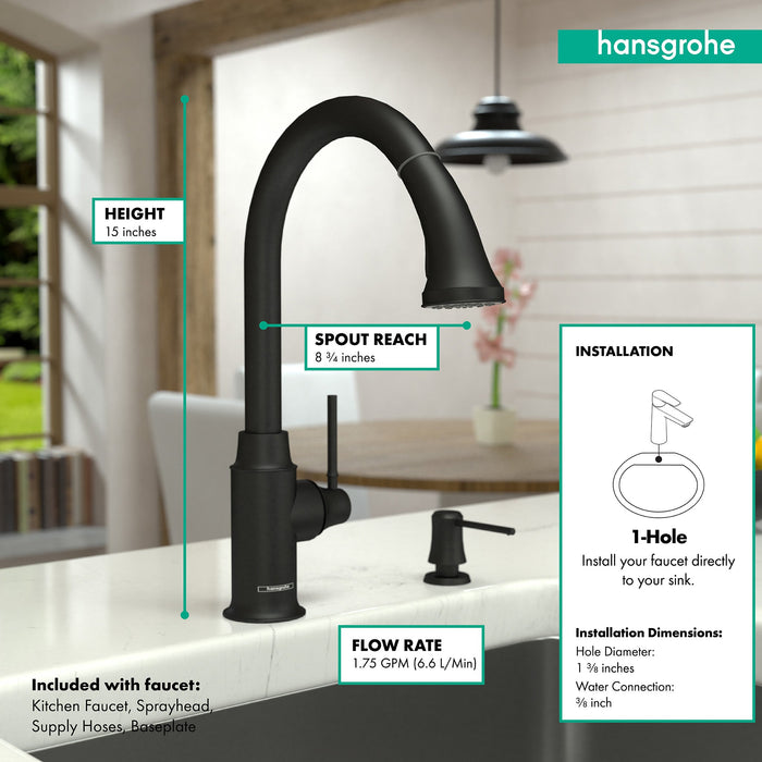 hansgrohe Talis C HighArc Kitchen Faucet, 2-Spray Pull-Down, 1.75 GPM, matte black - view 4