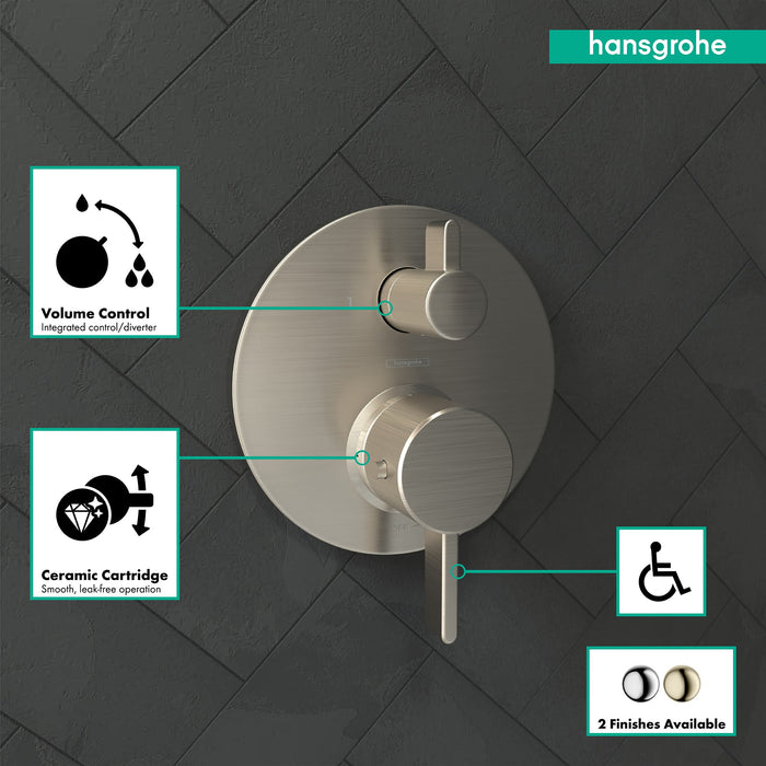 hansgrohe Ecostat Thermostatic Trim S with Volume Control and Diverter, brushed nickel - view 3
