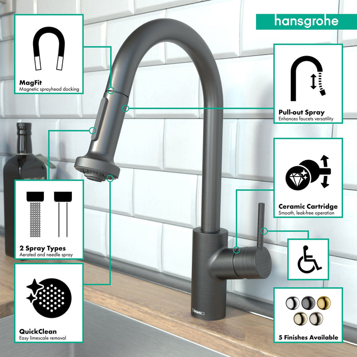 hansgrohe Talis S?? Prep Kitchen Faucet, 2-Spray Pull-Down, 1.75 GPM, brushed black chrome - view 3