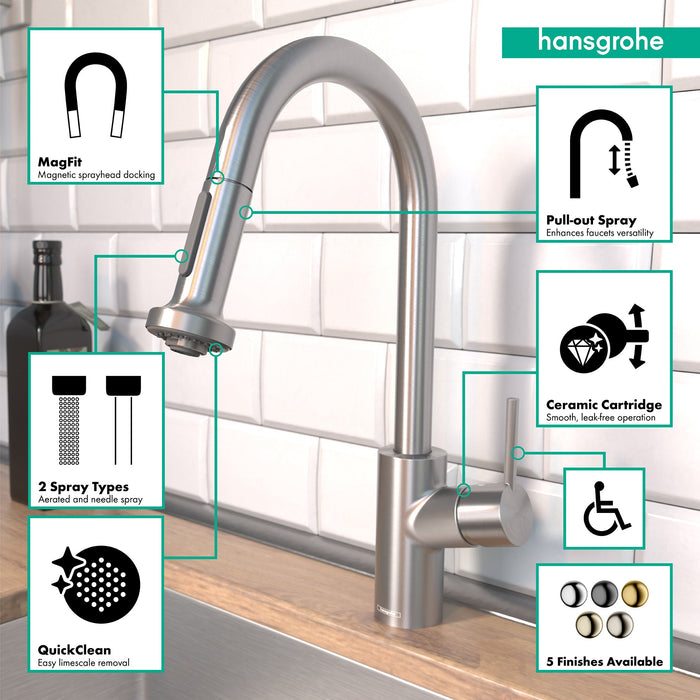 hansgrohe Talis S?? Prep Kitchen Faucet, 2-Spray Pull-Down, 1.75 GPM, stainless steel optic - view 3