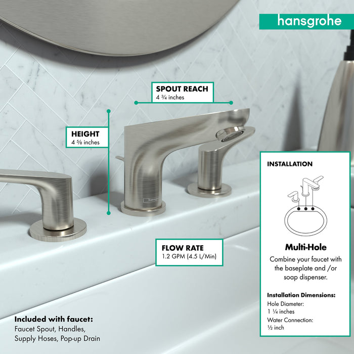 hansgrohe Focus Widespread Faucet 100 with Pop-Up Drain, 1.2 GPM, brushed nickel - view 4