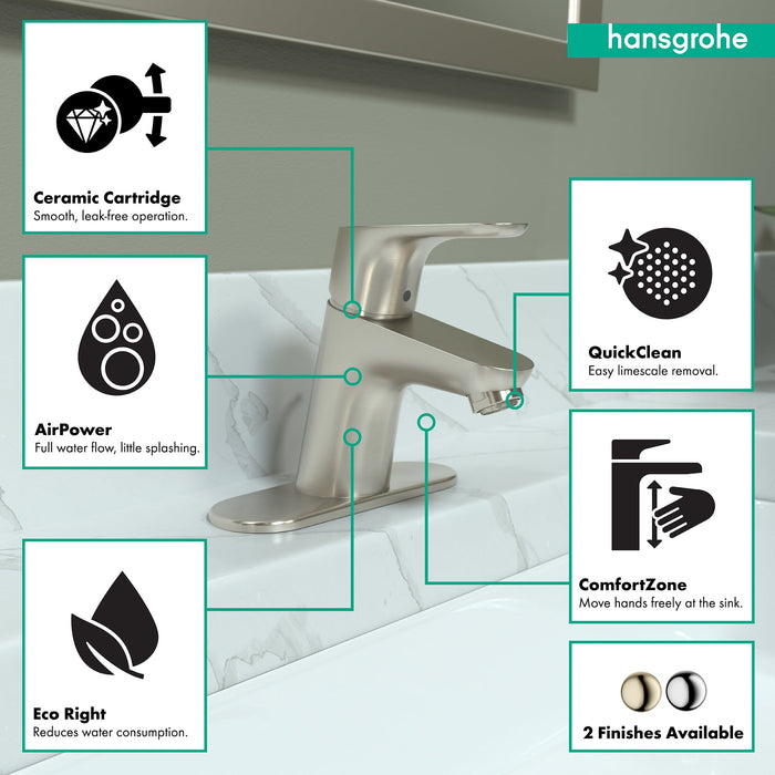 hansgrohe Focus Single-Hole Faucet 70 with Pop-Up Drain, 1.2 GPM, brushed nickel - view 3