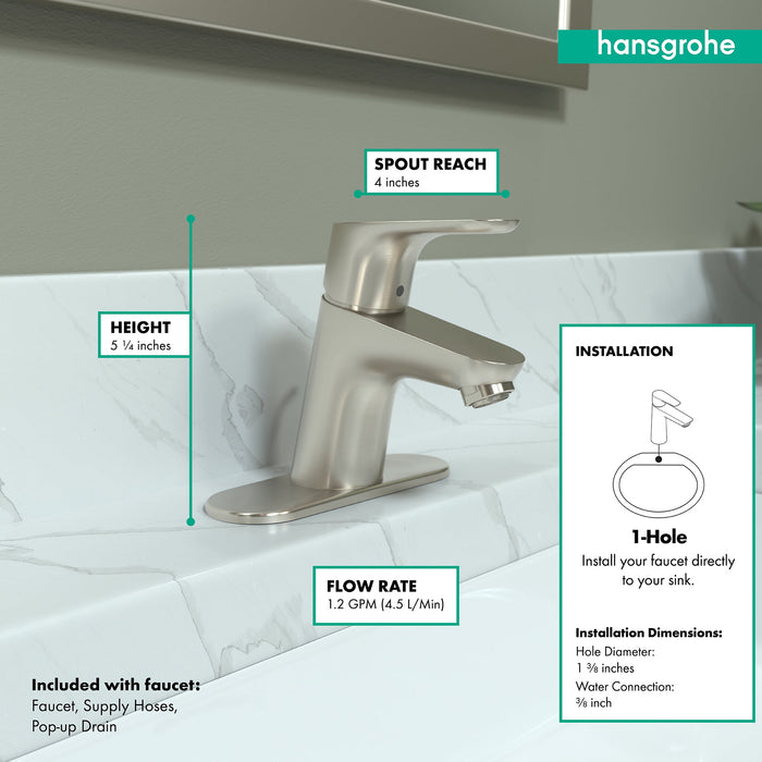 hansgrohe Focus Single-Hole Faucet 70 with Pop-Up Drain, 1.2 GPM, brushed nickel - view 4