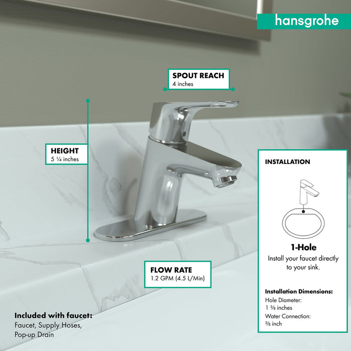 hansgrohe Focus Single-Hole Faucet 70 with Pop-Up Drain, 1.2 GPM, chrome - view 4