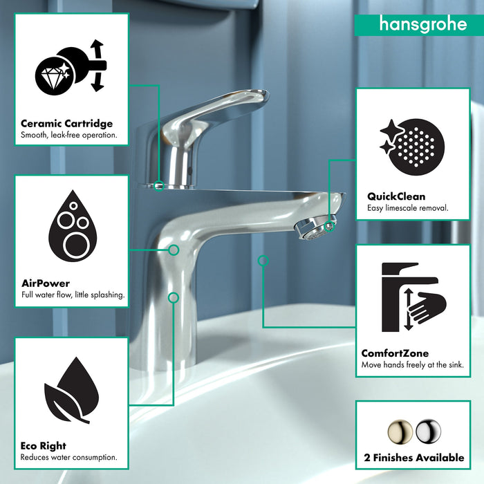 hansgrohe Focus Single-Hole Faucet 100 with Pop-Up Drain, 1.2 GPM, chrome - view 3