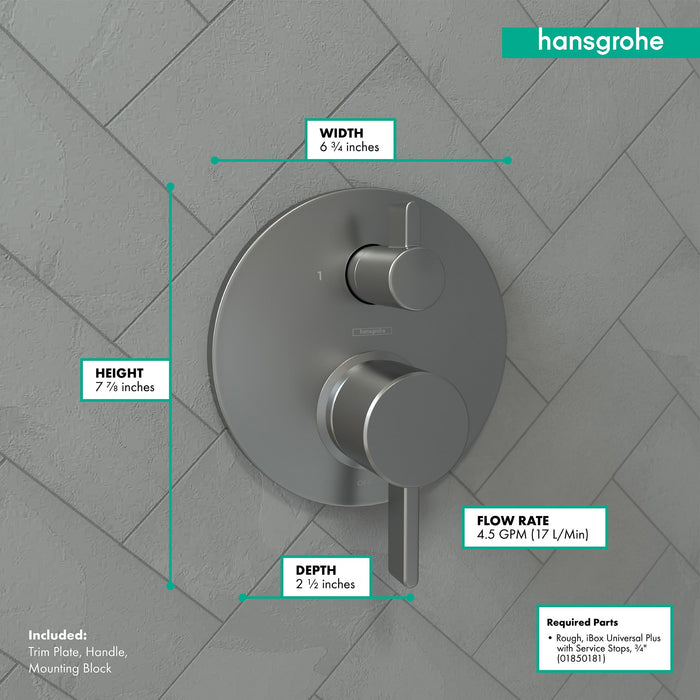 hansgrohe Ecostat Pressure Balance Trim S with Diverter, brushed black chrome - view 4