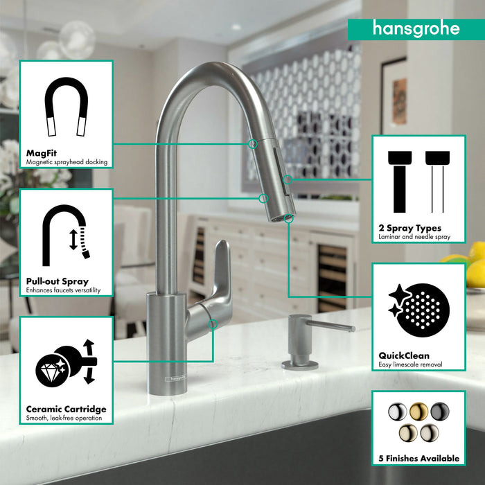 hansgrohe Focus HighArc Kitchen Faucet, 2-Spray Pull-Down, 1.75 GPM, stainless steel optic - view 3