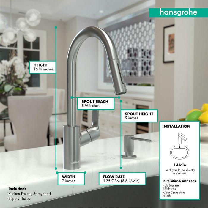 hansgrohe Focus HighArc Kitchen Faucet, 2-Spray Pull-Down, 1.75 GPM, stainless steel optic - view 4