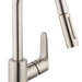 hansgrohe Focus Prep Kitchen Faucet, 2-Spray Pull-Down, 1.75 GPM, stainless steel optic