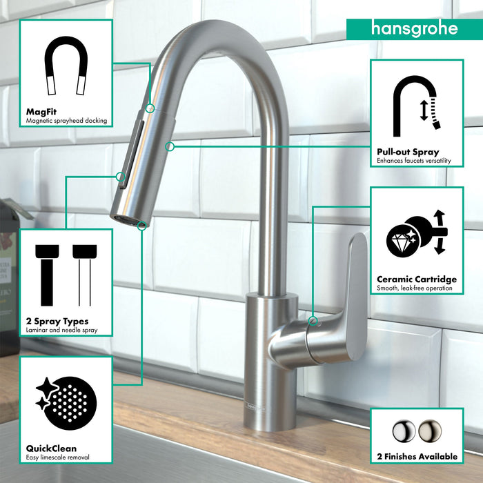 hansgrohe Focus Prep Kitchen Faucet, 2-Spray Pull-Down, 1.75 GPM, stainless steel optic - view 3
