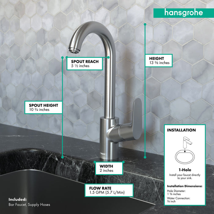 hansgrohe Focus Bar Faucet, 1.5 GPM, stainless steel optic - view 4
