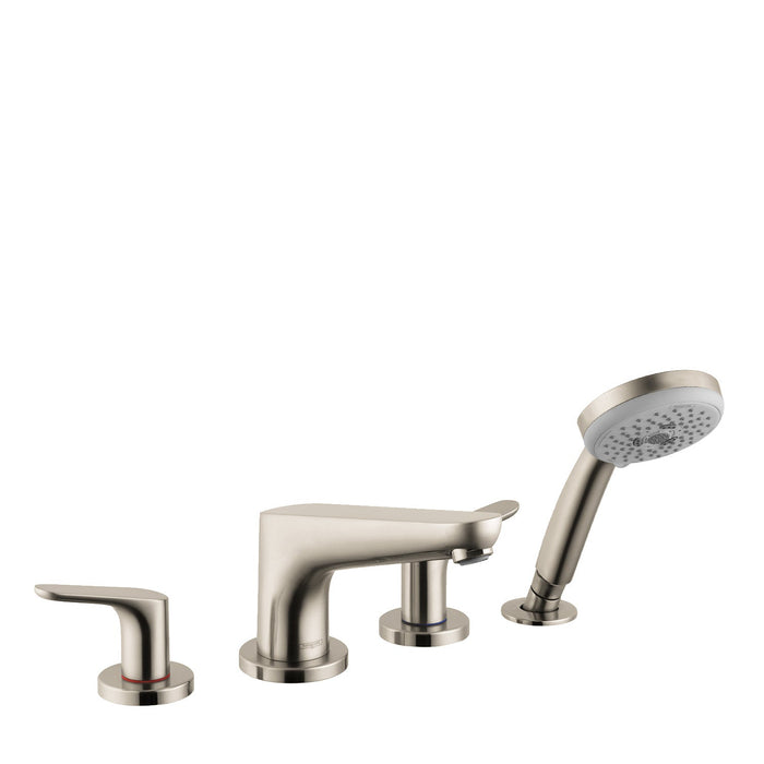 hansgrohe Focus 4-Hole Roman Tub Set Trim with 1.8 GPM Handshower, brushed nickel