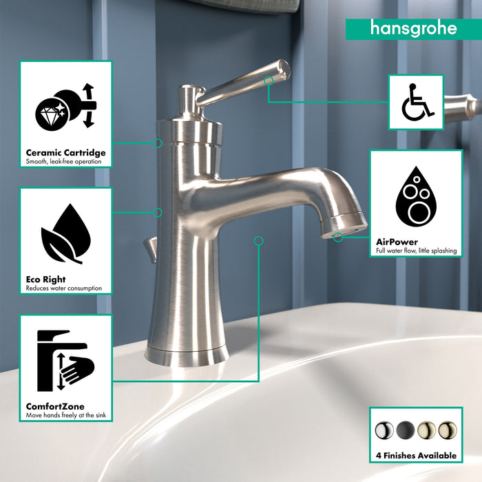 hansgrohe Joleena Single-Hole Faucet 100 with Pop-Up Drain, 1.2 GPM