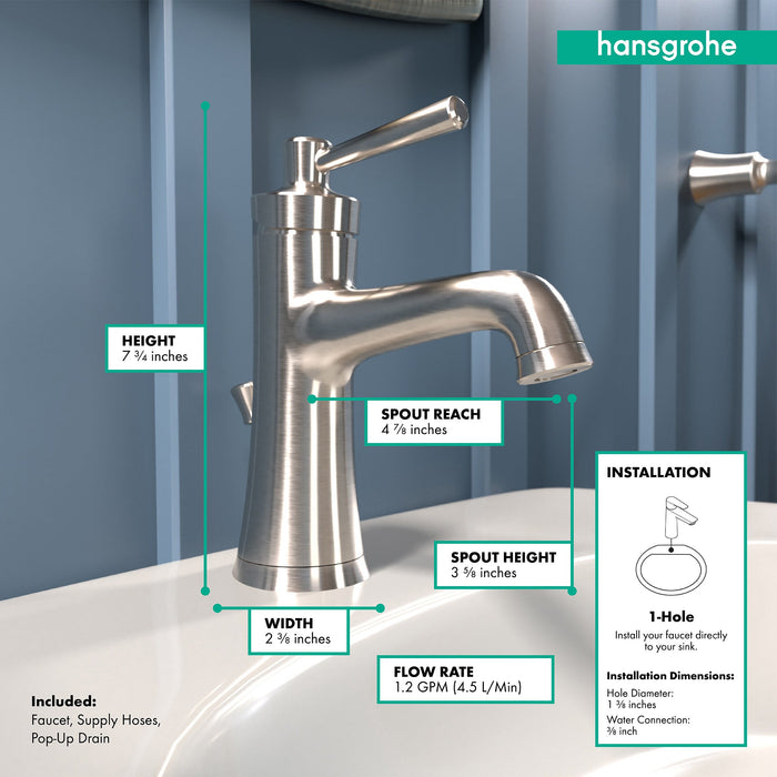 hansgrohe Joleena Single-Hole Faucet 100 with Pop-Up Drain, 1.2 GPM