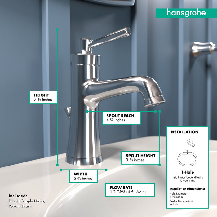 hansgrohe Joleena Single-Hole Faucet 100 with Pop-Up Drain, 1.2 GPM, chrome - view 4