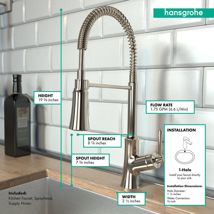 hansgrohe Joleena Semi-Pro Kitchen Faucet, 2-Spray, 1.75 GPM, polished nickel - view 4