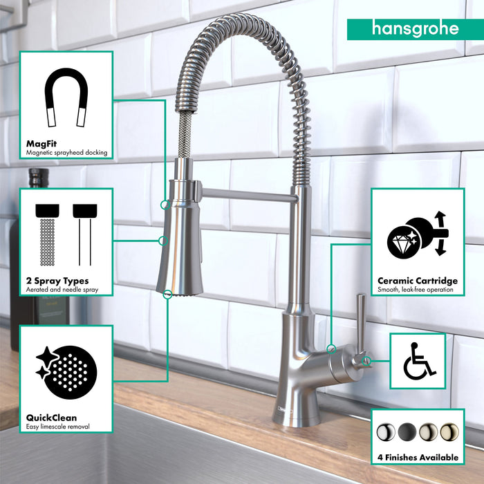 hansgrohe Joleena Semi-Pro Kitchen Faucet, 2-Spray, 1.75 GPM, stainless steel optic - view 3