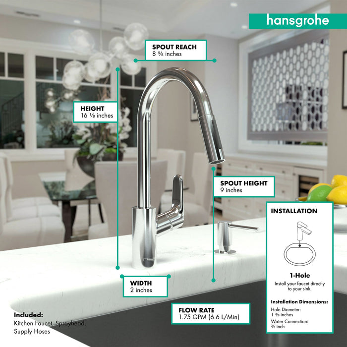 hansgrohe Focus Higharc Kitchen Faucet, 2-Spray Pull-Down, 1.5 GPM