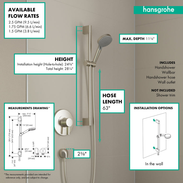 hansgrohe Vernis Blend Wallbar Set 100 Vario-Jet 24", 1.5 GPM, chrome - view 2