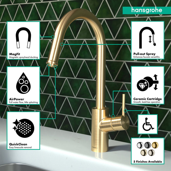 hansgrohe Talis S?? HighArc Kitchen Faucet, 1-Spray Pull-Down, 1.75 GPM, brushed gold optic - view 3