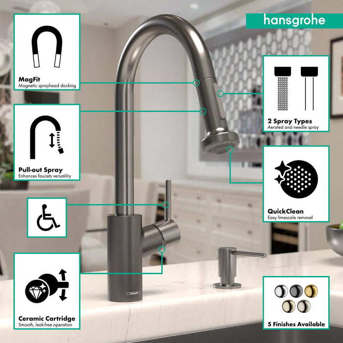 hansgrohe Talis S?? HighArc Kitchen Faucet, 2-Spray Pull-Down, 1.75 GPM, brushed black chrome - view 3