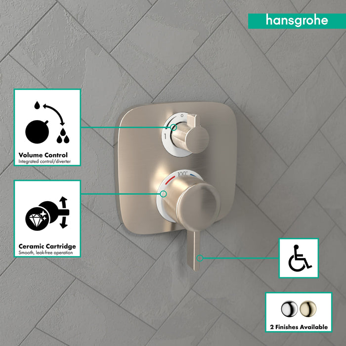 hansgrohe Ecostat E Thermostatic Trim with Volume Control and Diverter, brushed nickel - view 3