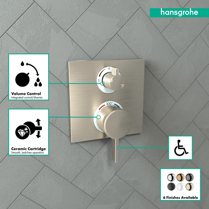 hansgrohe Ecostat Square Thermostatic Trim with Volume Control, brushed nickel - view 3