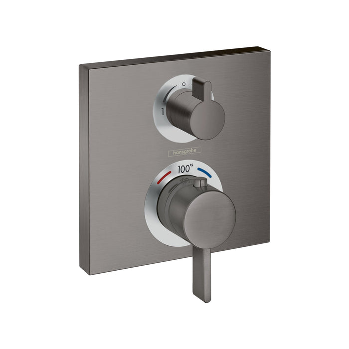 hansgrohe Ecostat Square Thermostatic Trim with Volume Control and Diverter, brushed black chrome
