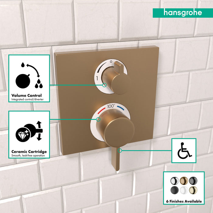 hansgrohe Ecostat Square Thermostatic Trim with Volume Control and Diverter, brushed bronze - view 3