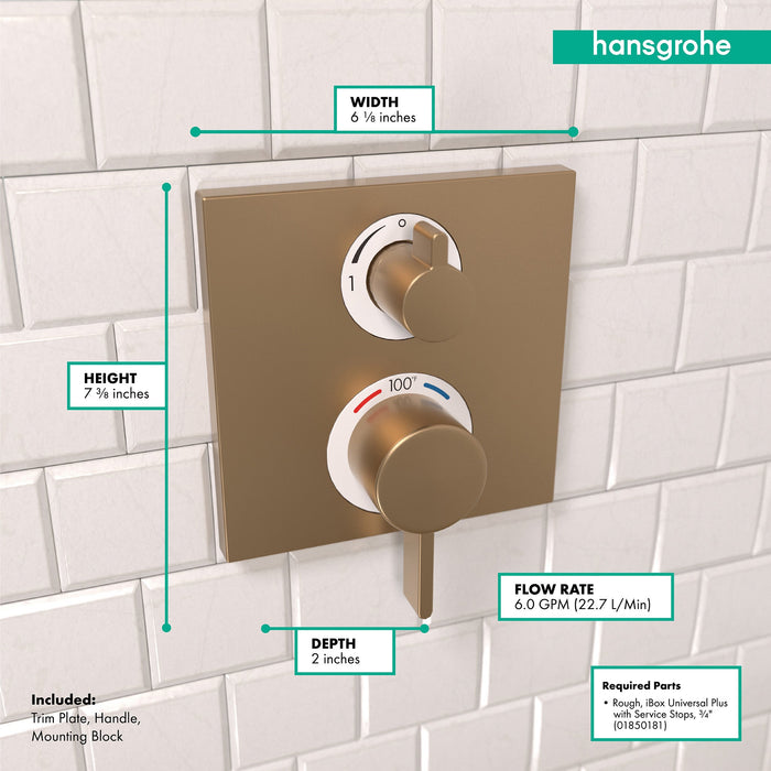 hansgrohe Ecostat Square Thermostatic Trim with Volume Control and Diverter, brushed bronze - view 4