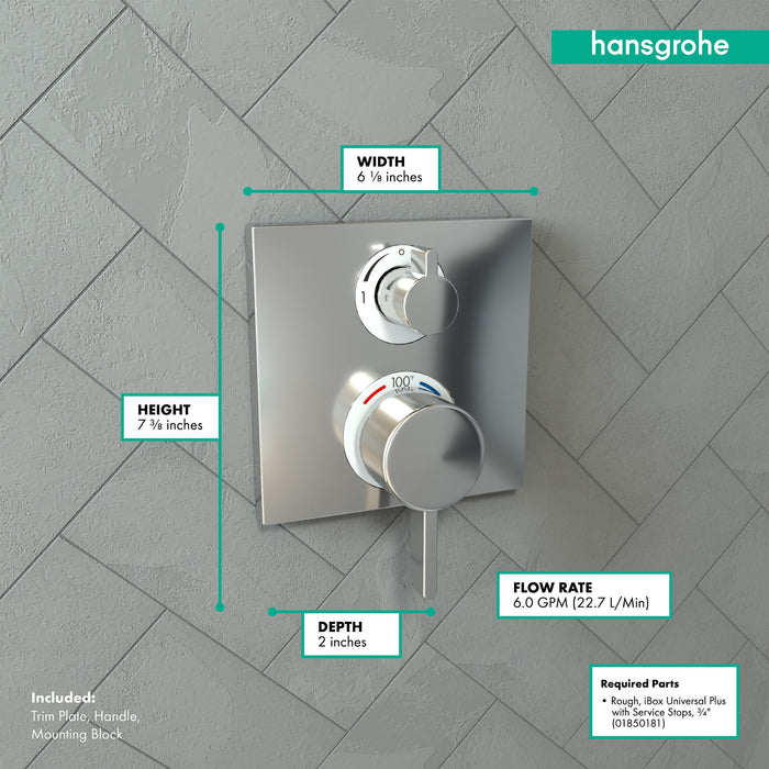 hansgrohe Ecostat Square Thermostatic Trim with Volume Control and Diverter, chrome - view 4