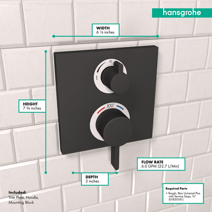 hansgrohe Ecostat Square Thermostatic Trim with Volume Control and Diverter, matte black - view 4
