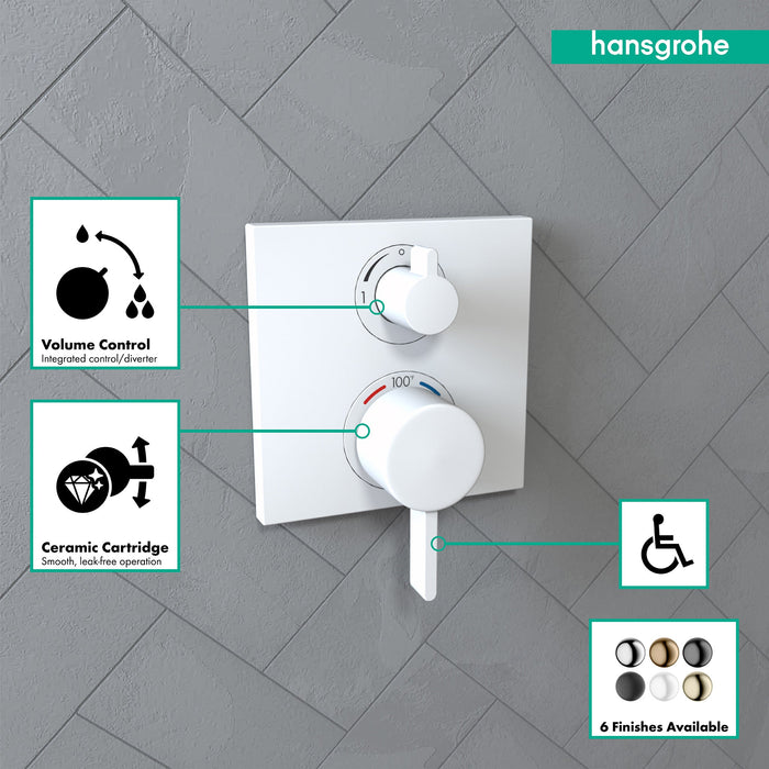 hansgrohe Ecostat Square Thermostatic Trim with Volume Control and Diverter, matte white - view 3