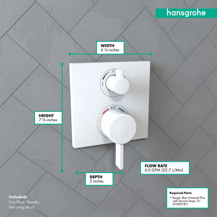 hansgrohe Ecostat Square Thermostatic Trim with Volume Control and Diverter, matte white - view 4