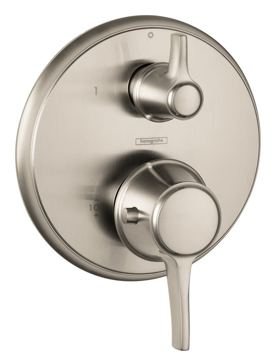 hansgrohe Ecostat Classic Thermostatic Trim with Volume Control, Round, brushed nickel