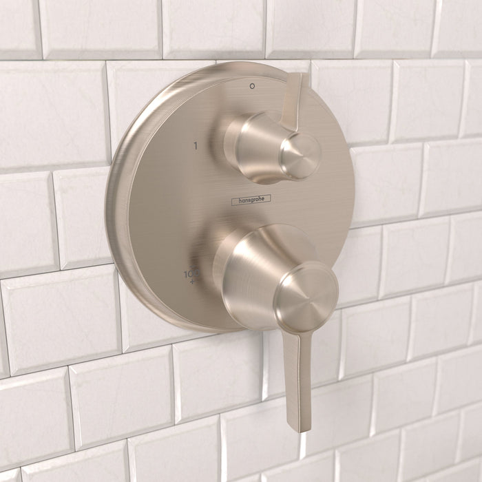 hansgrohe Ecostat Classic Thermostatic Trim with Volume Control, Round, brushed nickel - view 2