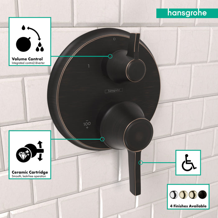 hansgrohe Ecostat Classic Thermostatic Trim with Volume Control, Round, rubbed bronze - view 3